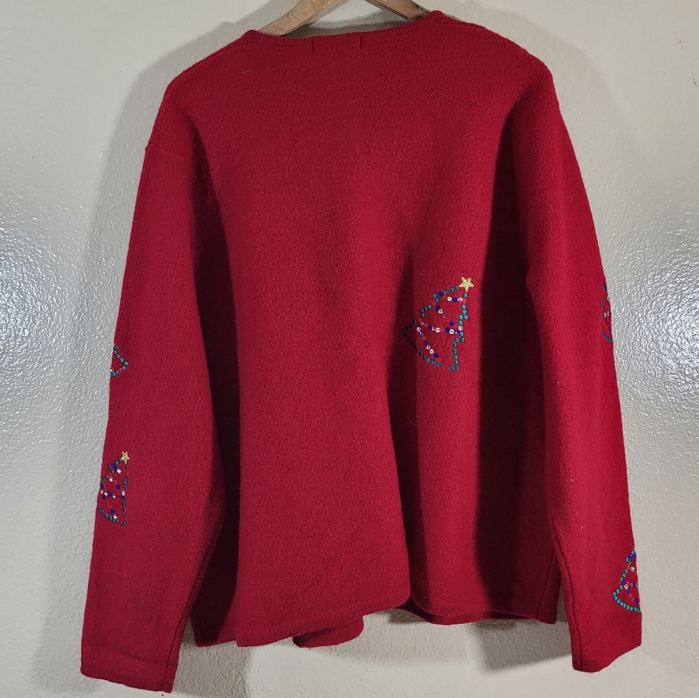 Karen Scott Vintage 100% Wool Embroidered Christmas Sweater Cardigan - Picture 5 of 5